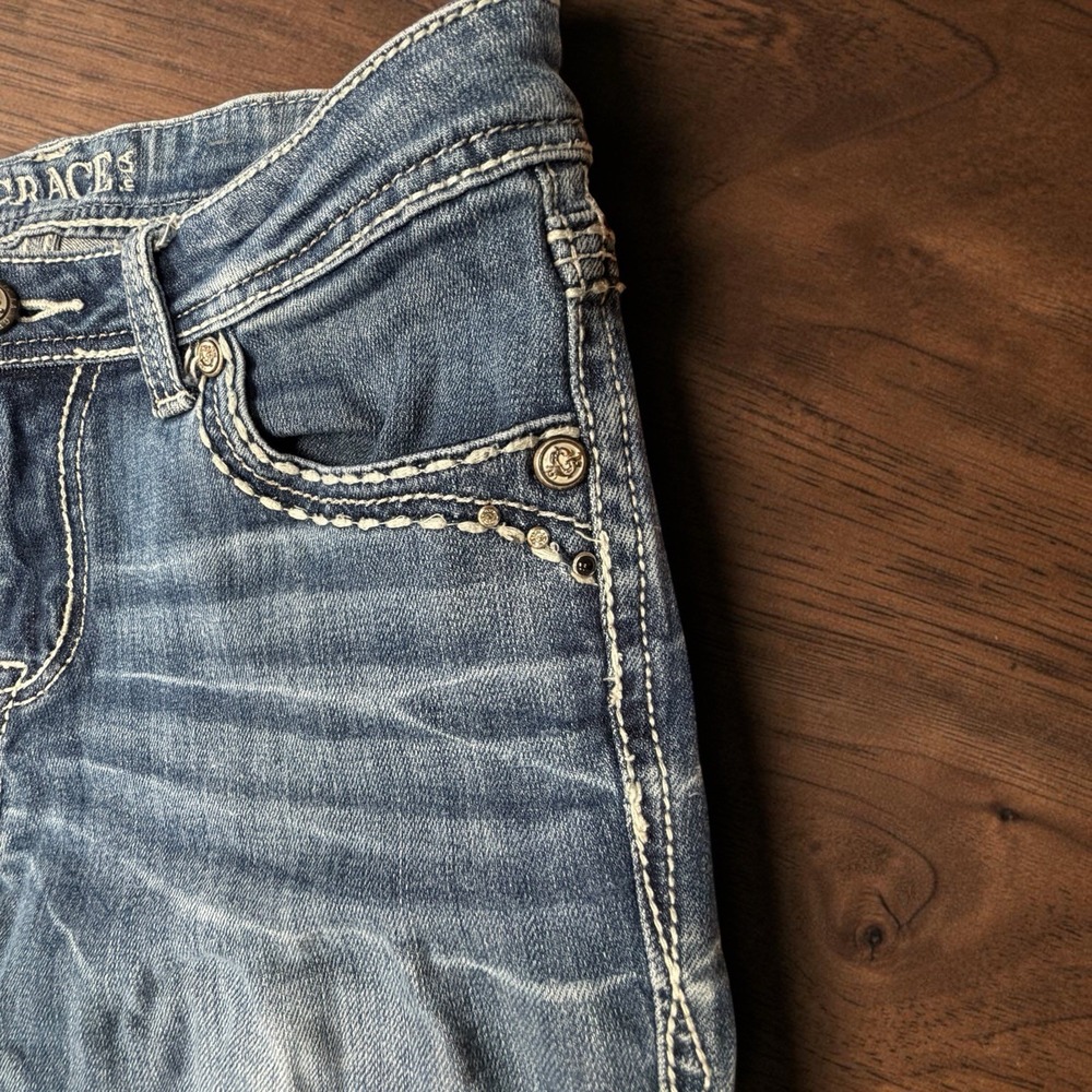 Grace in LA Jeans 28 Bootcut Rhinestone Embroidered Y2K Distressed Embellished - Picture 6 of 14